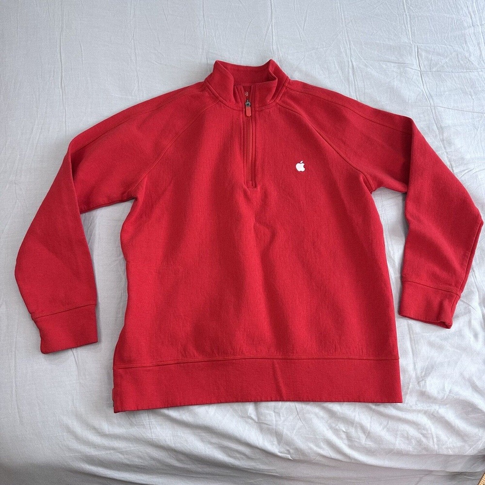 Apple Employee Sweater Sweatshirt 1/4 Zip M Red Side Zip Uniform